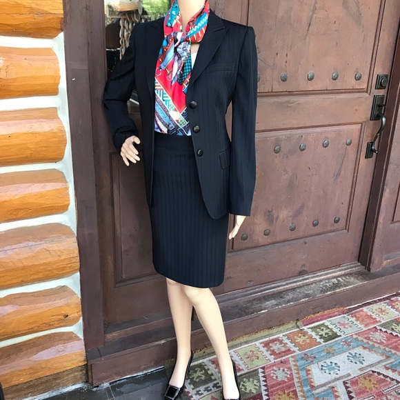 Armani 3-Piece Suit Black Wide Stripe Size 4